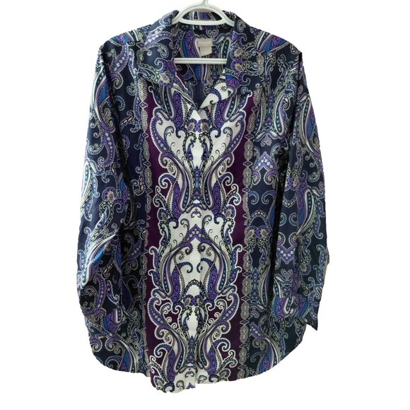 Chico's Tops - Chicos Women Size 3(XL) Button Down Shirt No Iron Blue Paisley Print